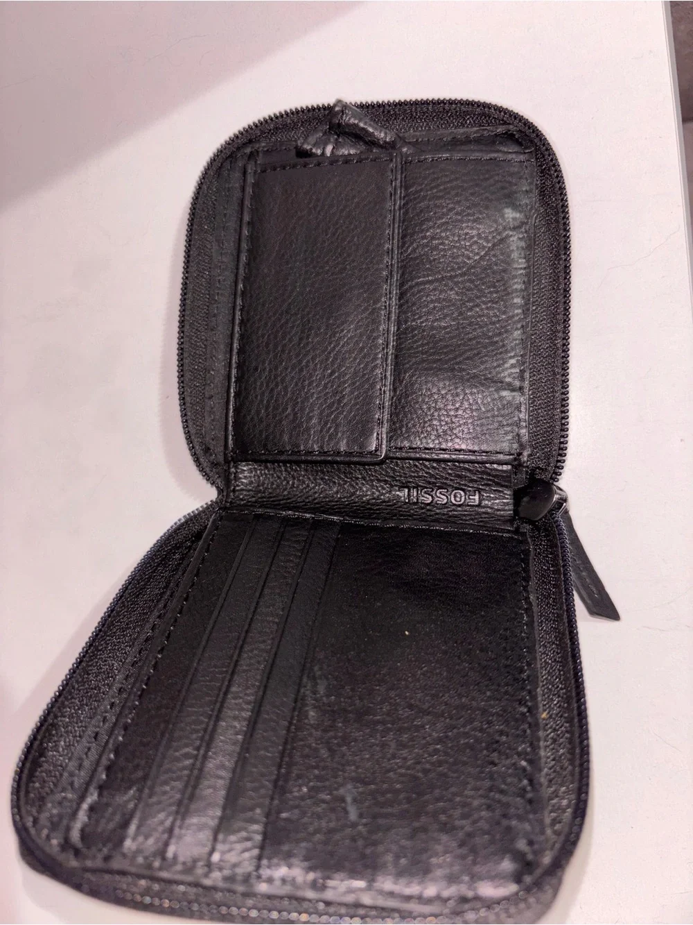 Fossil Black Pebble Leather Zip Around Wallet